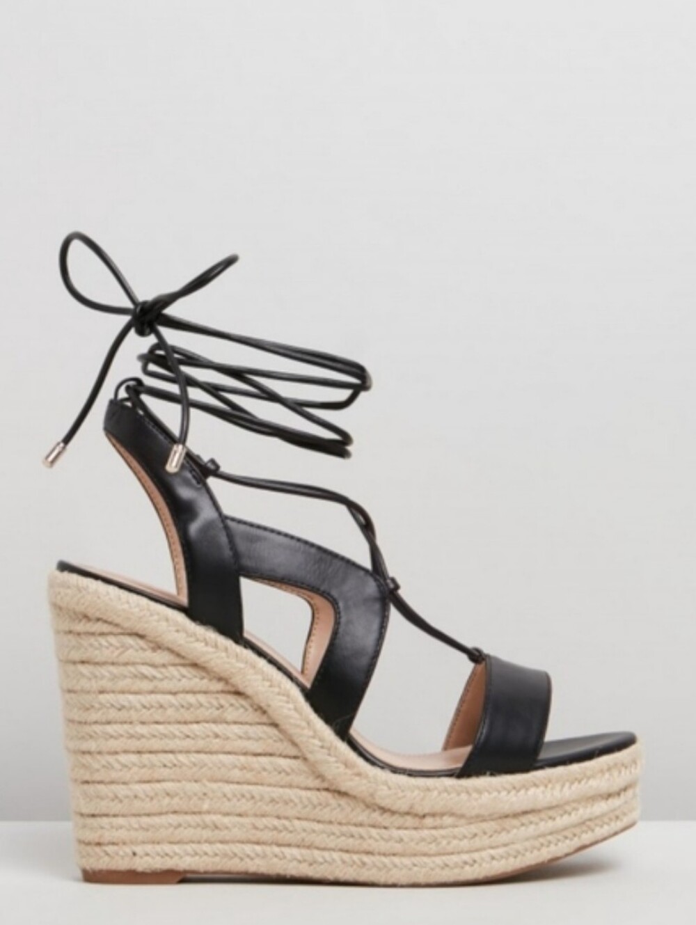 Aldo Black Espadrille Lace-Up Wedge Sandals